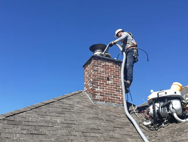 Dedicated Hartford Chimney Sweep team member cleaning a chimney in Hartford, CT
