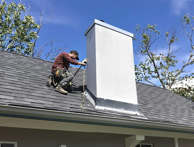 Hartford Chimney Sweep team member finishing chimney construction in Hartford, CT