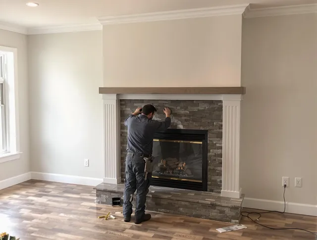 Hartford Chimney Sweep finishing a custom fireplace install in Hartford, CT